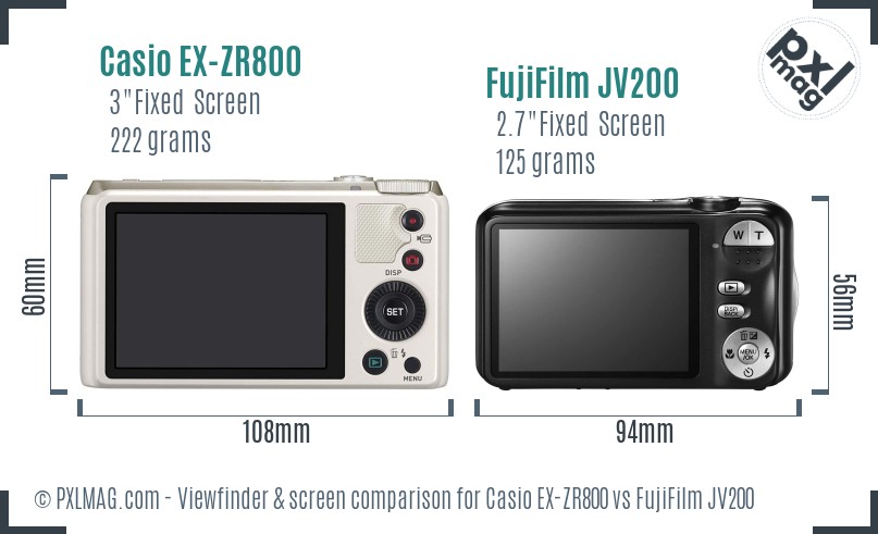 Casio EX-ZR800 vs FujiFilm JV200 Screen and Viewfinder comparison
