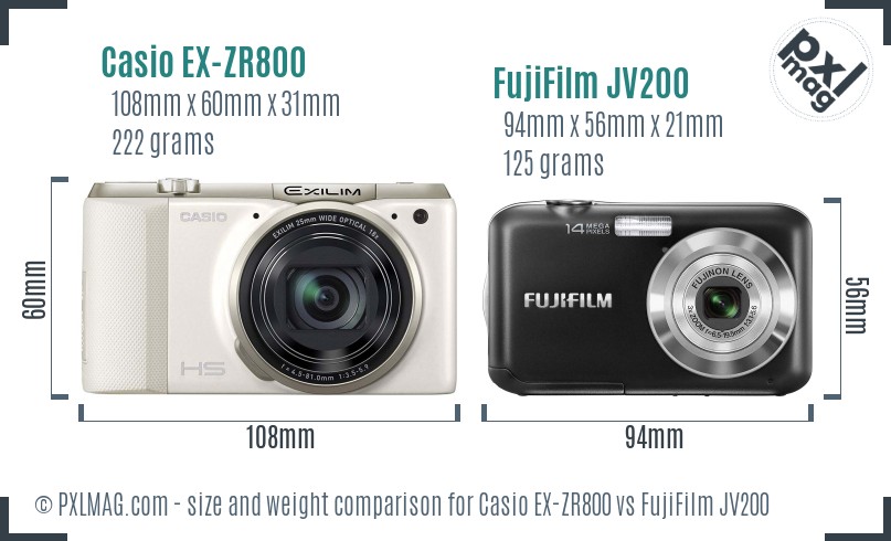 Casio EX-ZR800 vs FujiFilm JV200 size comparison Casio EX-ZR800 vs FujiFilm JV200 size comparison