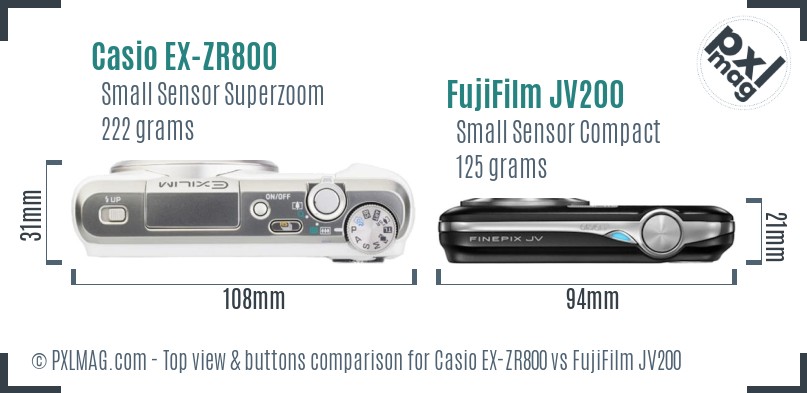 Casio EX-ZR800 vs FujiFilm JV200 top view buttons comparison