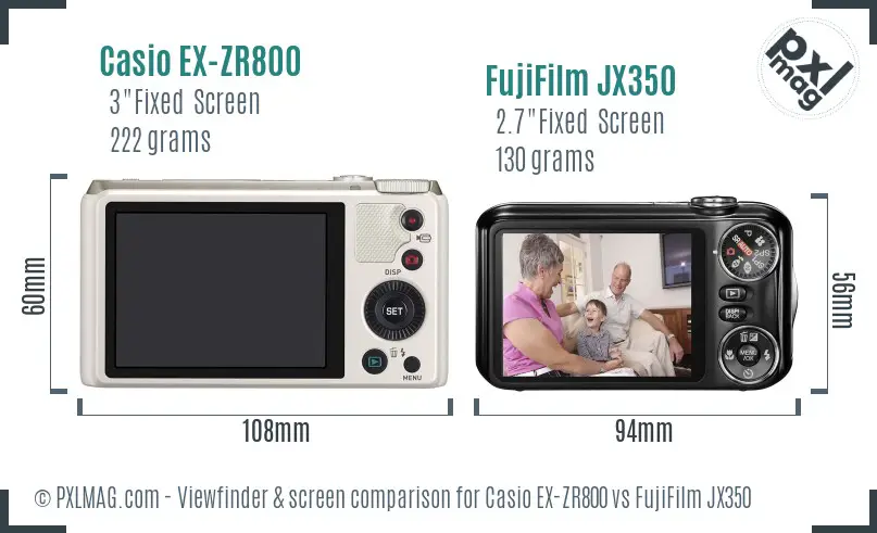 Casio EX-ZR800 vs FujiFilm JX350 Screen and Viewfinder comparison