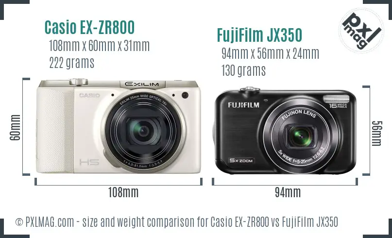 Casio EX-ZR800 vs FujiFilm JX350 size comparison