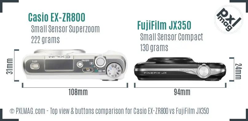 Casio EX-ZR800 vs FujiFilm JX350 top view buttons comparison