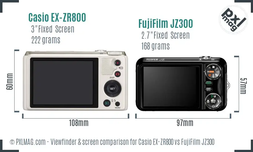 Casio EX-ZR800 vs FujiFilm JZ300 Screen and Viewfinder comparison