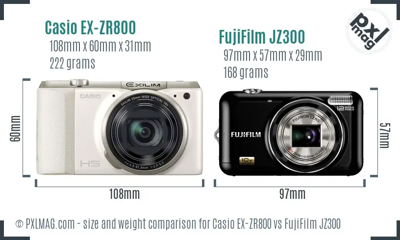 Casio EX-ZR800 vs FujiFilm JZ300 size comparison