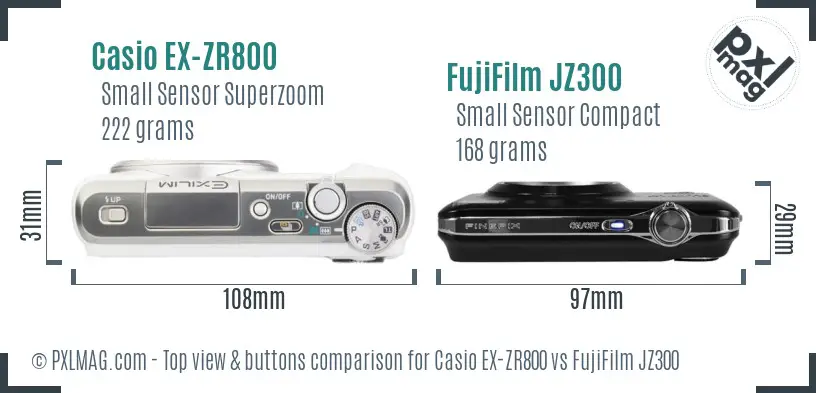 Casio EX-ZR800 vs FujiFilm JZ300 top view buttons comparison