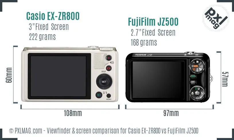 Casio EX-ZR800 vs FujiFilm JZ500 Screen and Viewfinder comparison