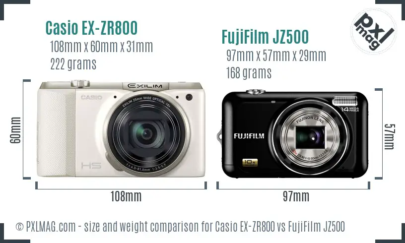 Casio EX-ZR800 vs FujiFilm JZ500 size comparison