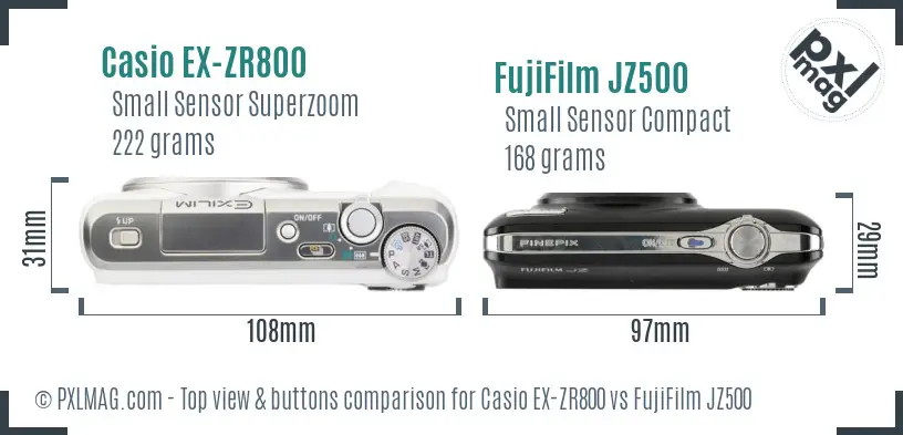 Casio EX-ZR800 vs FujiFilm JZ500 top view buttons comparison