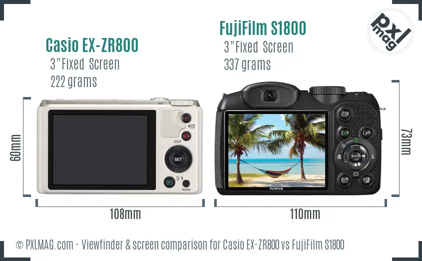 Casio EX-ZR800 vs FujiFilm S1800 Screen and Viewfinder comparison