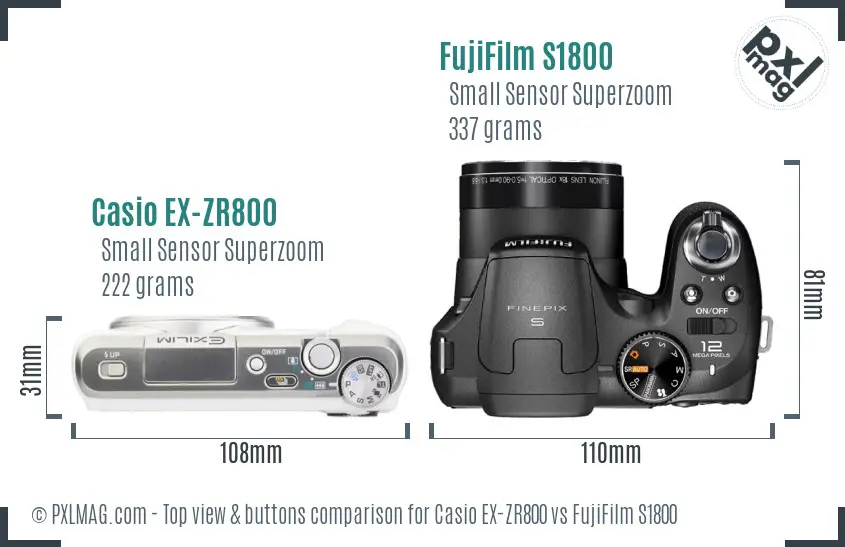 Casio EX-ZR800 vs FujiFilm S1800 top view buttons comparison