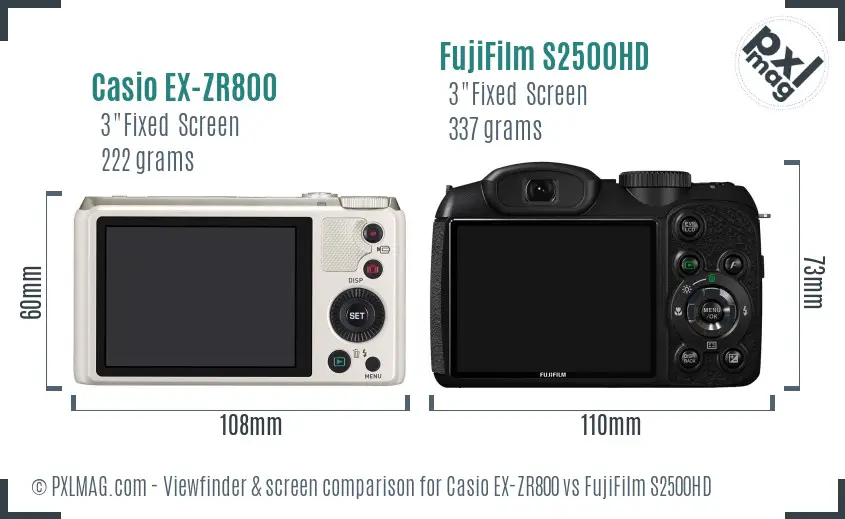 Casio EX-ZR800 vs FujiFilm S2500HD Screen and Viewfinder comparison