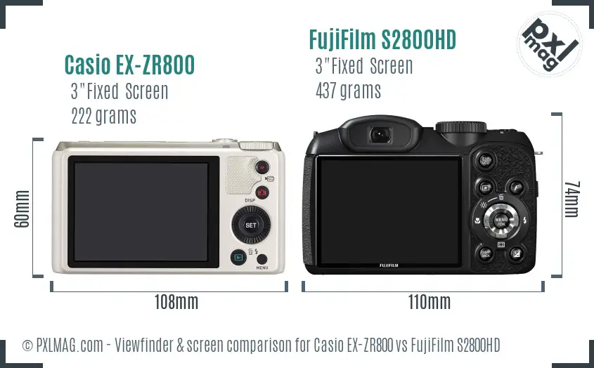 Casio EX-ZR800 vs FujiFilm S2800HD Screen and Viewfinder comparison