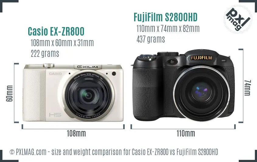Casio EX-ZR800 vs FujiFilm S2800HD size comparison