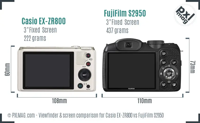 Casio EX-ZR800 vs FujiFilm S2950 Screen and Viewfinder comparison