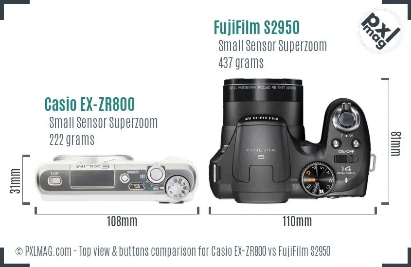 Casio EX-ZR800 vs FujiFilm S2950 top view buttons comparison