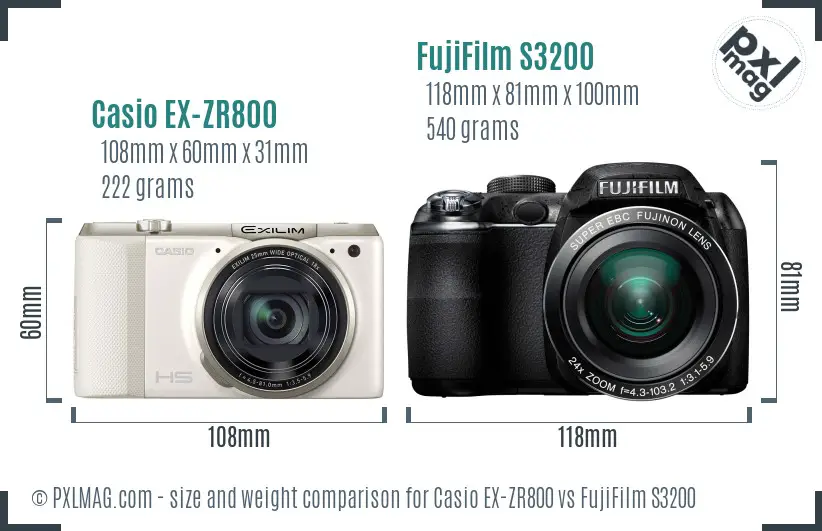 Casio EX-ZR800 vs FujiFilm S3200 size comparison