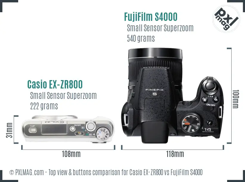 Casio EX-ZR800 vs FujiFilm S4000 top view buttons comparison