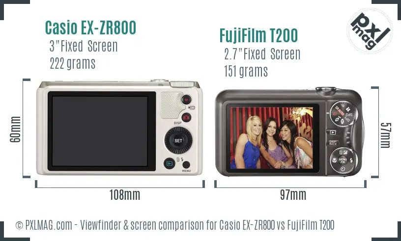 Casio EX-ZR800 vs FujiFilm T200 Screen and Viewfinder comparison