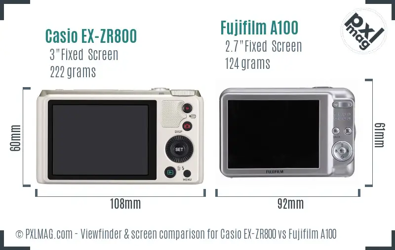 Casio EX-ZR800 vs Fujifilm A100 Screen and Viewfinder comparison