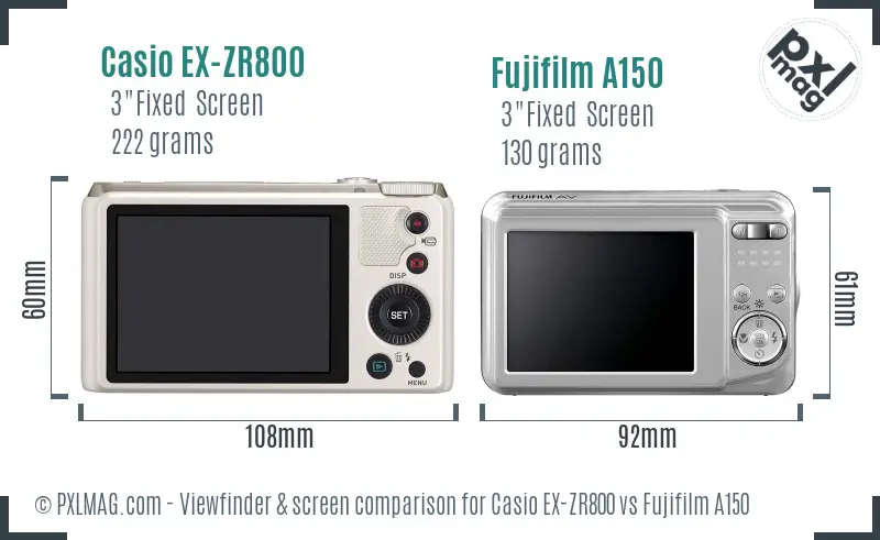 Casio EX-ZR800 vs Fujifilm A150 Screen and Viewfinder comparison