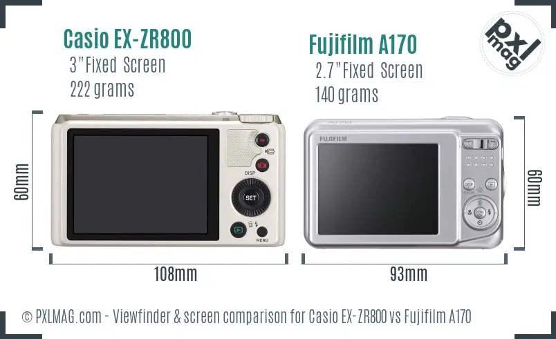 Casio EX-ZR800 vs Fujifilm A170 Screen and Viewfinder comparison Casio EX-ZR800 vs Fujifilm A170 Screen and Viewfinder comparison