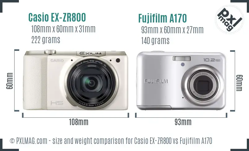 Casio EX-ZR800 vs Fujifilm A170 size comparison Casio EX-ZR800 vs Fujifilm A170 size comparison