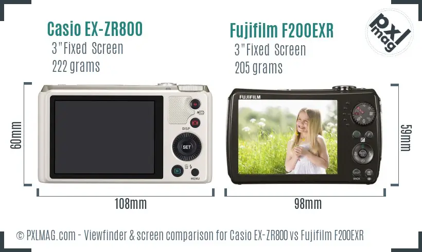 Casio EX-ZR800 vs Fujifilm F200EXR Screen and Viewfinder comparison Casio EX-ZR800 vs Fujifilm F200EXR Screen and Viewfinder comparison