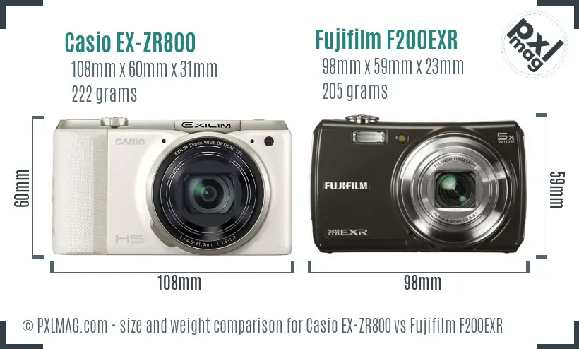 Casio EX-ZR800 vs Fujifilm F200EXR size comparison Casio EX-ZR800 vs Fujifilm F200EXR size comparison