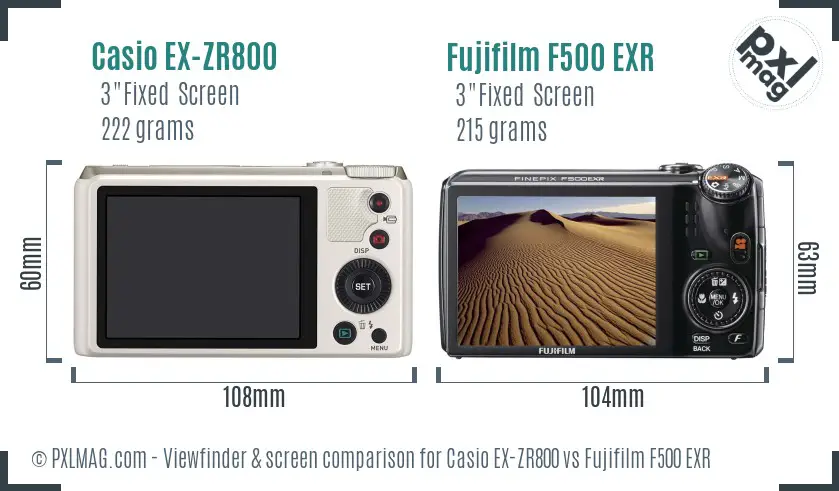 Casio EX-ZR800 vs Fujifilm F500 EXR Screen and Viewfinder comparison