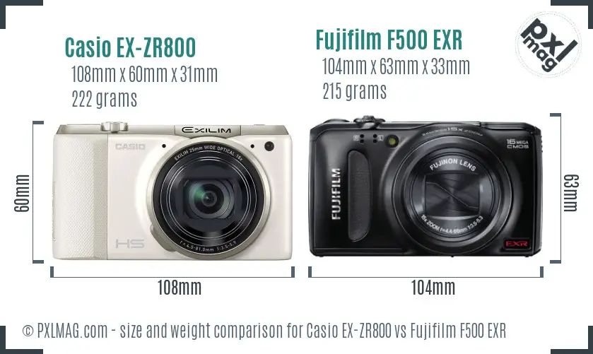 Casio EX-ZR800 vs Fujifilm F500 EXR size comparison