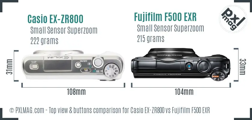 Casio EX-ZR800 vs Fujifilm F500 EXR top view buttons comparison