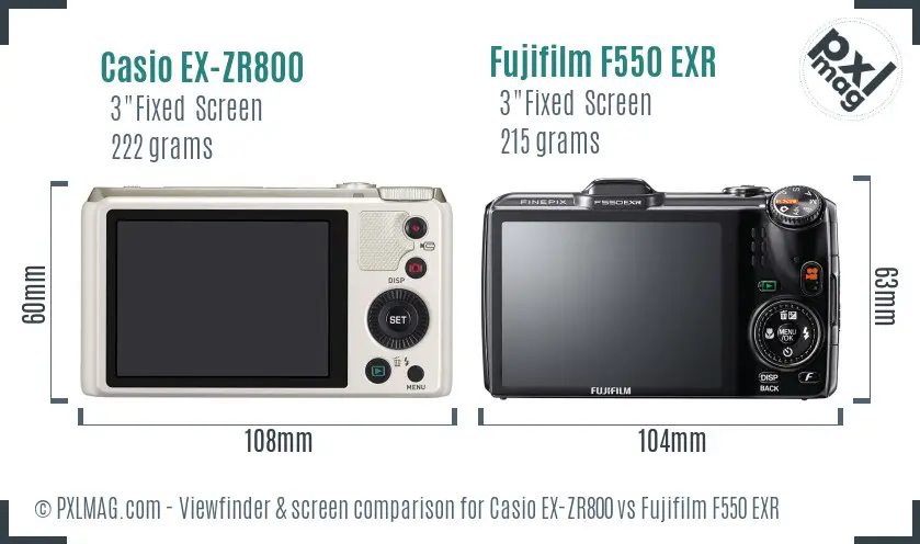 Casio EX-ZR800 vs Fujifilm F550 EXR Screen and Viewfinder comparison