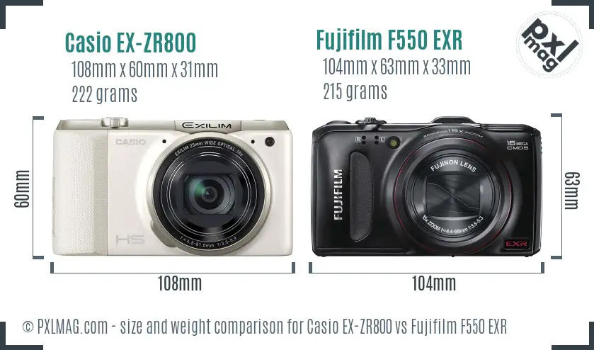 Casio EX-ZR800 vs Fujifilm F550 EXR size comparison
