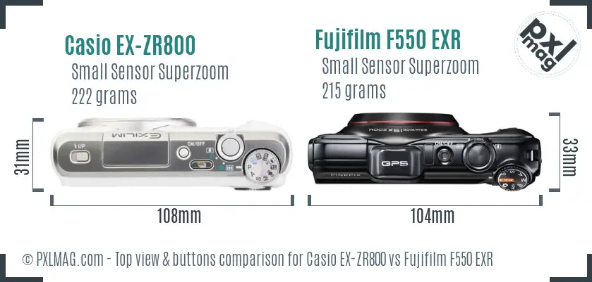 Casio EX-ZR800 vs Fujifilm F550 EXR top view buttons comparison