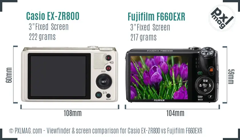 Casio EX-ZR800 vs Fujifilm F660EXR Screen and Viewfinder comparison