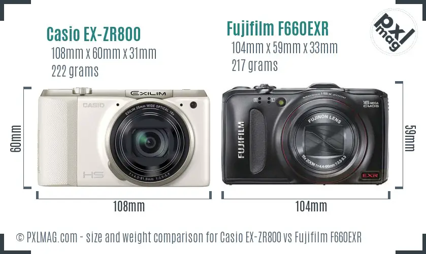 Casio EX-ZR800 vs Fujifilm F660EXR size comparison