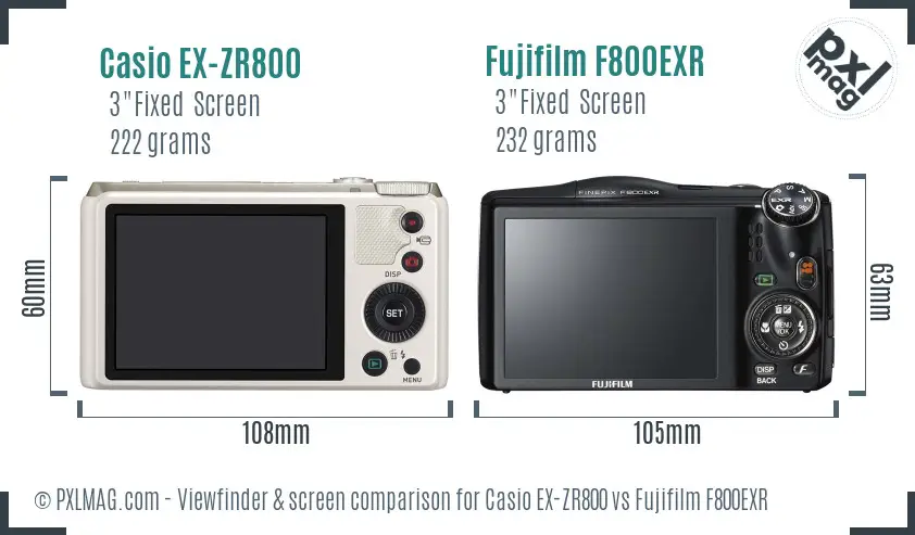 Casio EX-ZR800 vs Fujifilm F800EXR Screen and Viewfinder comparison