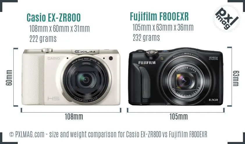 Casio EX-ZR800 vs Fujifilm F800EXR size comparison