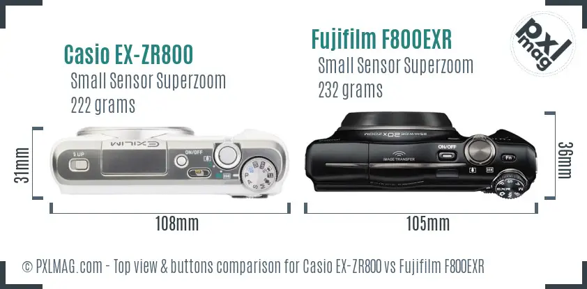 Casio EX-ZR800 vs Fujifilm F800EXR top view buttons comparison