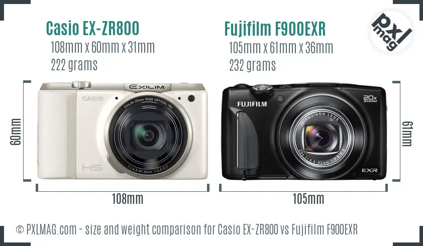 Casio EX-ZR800 vs Fujifilm F900EXR size comparison Casio EX-ZR800 vs Fujifilm F900EXR size comparison