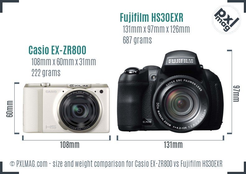 Casio EX-ZR800 vs Fujifilm HS30EXR size comparison