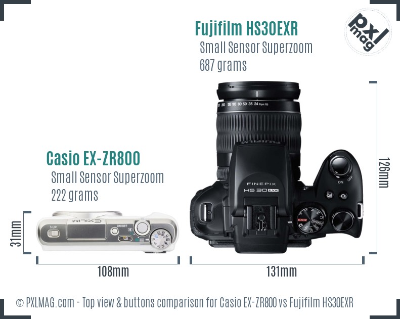 Casio EX-ZR800 vs Fujifilm HS30EXR top view buttons comparison