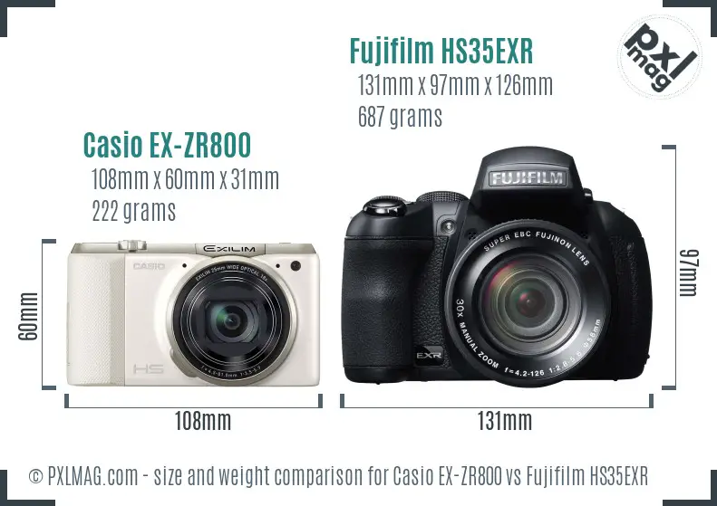 Casio EX-ZR800 vs Fujifilm HS35EXR size comparison
