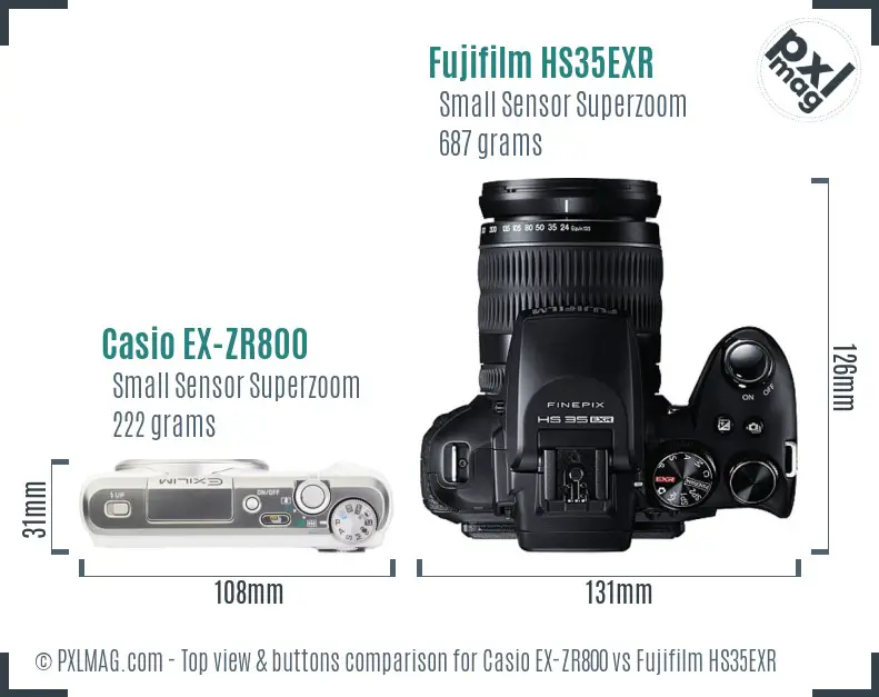 Casio EX-ZR800 vs Fujifilm HS35EXR top view buttons comparison