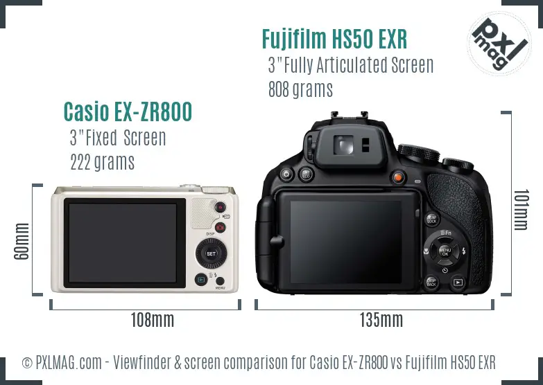 Casio EX-ZR800 vs Fujifilm HS50 EXR Screen and Viewfinder comparison