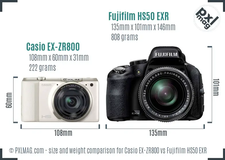 Casio EX-ZR800 vs Fujifilm HS50 EXR size comparison