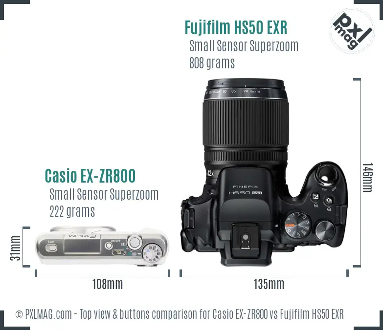 Casio EX-ZR800 vs Fujifilm HS50 EXR top view buttons comparison