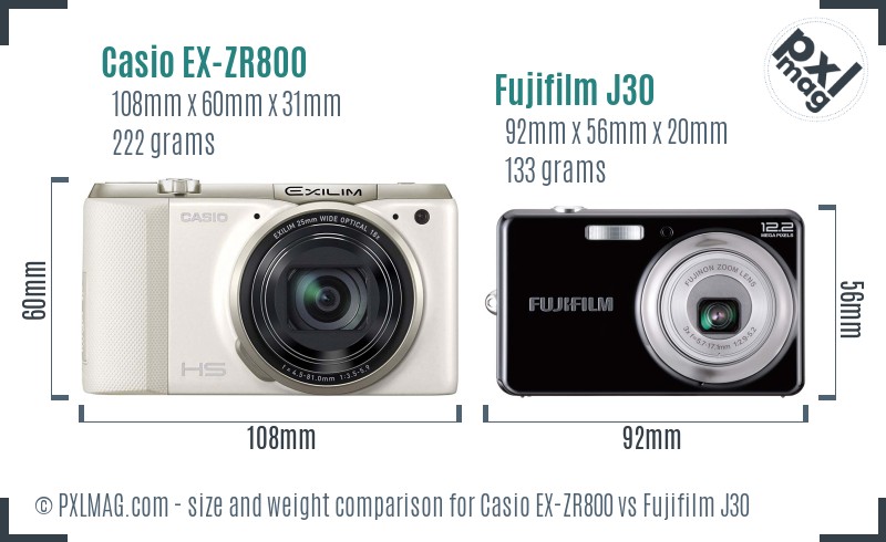 Casio EX-ZR800 vs Fujifilm J30 size comparison Casio EX-ZR800 vs Fujifilm J30 size comparison