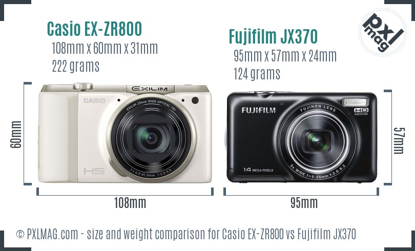 Casio EX-ZR800 vs Fujifilm JX370 size comparison Casio EX-ZR800 vs Fujifilm JX370 size comparison