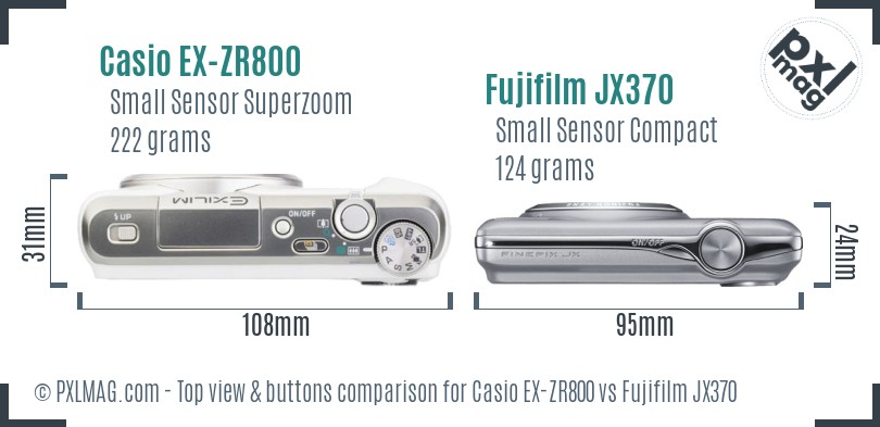 Casio EX-ZR800 vs Fujifilm JX370 top view buttons comparison